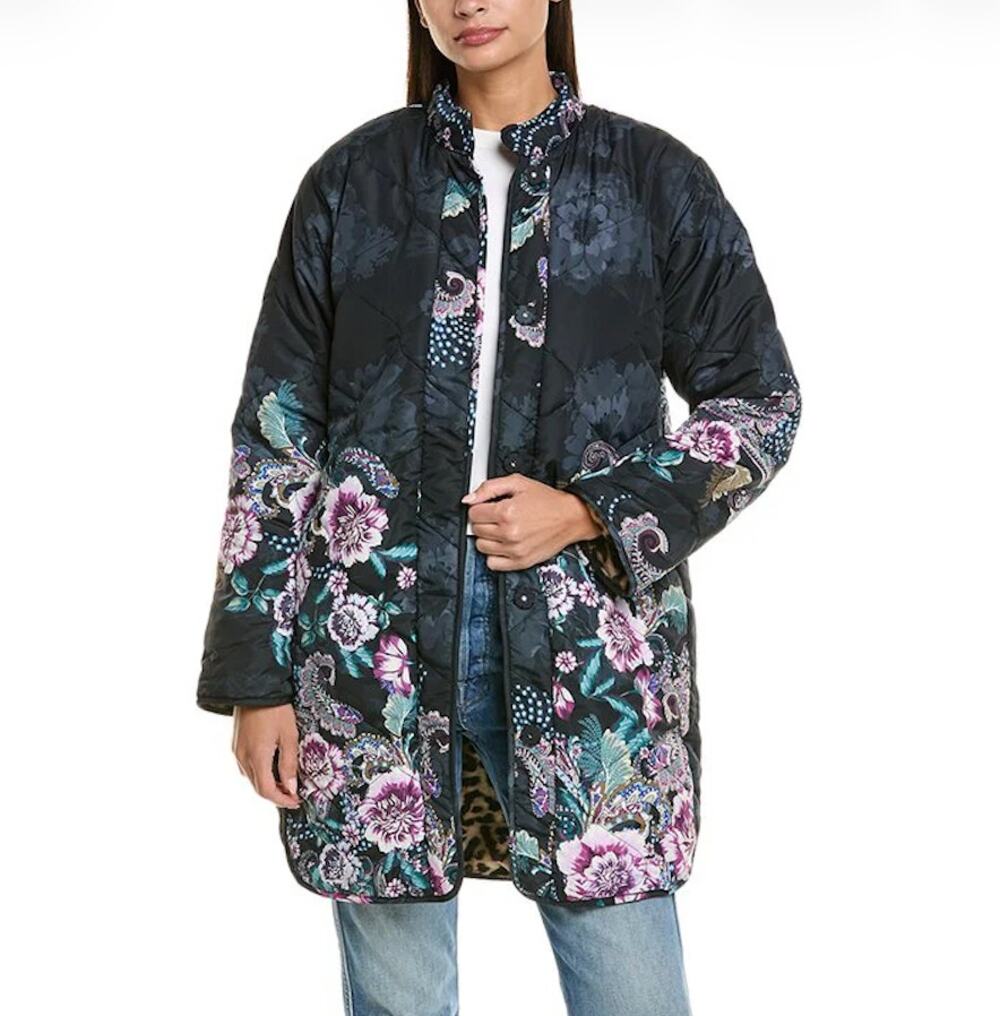 Johnny Was Vivi Reversible Puffer Jacket Coat Floral Leopard Size XS